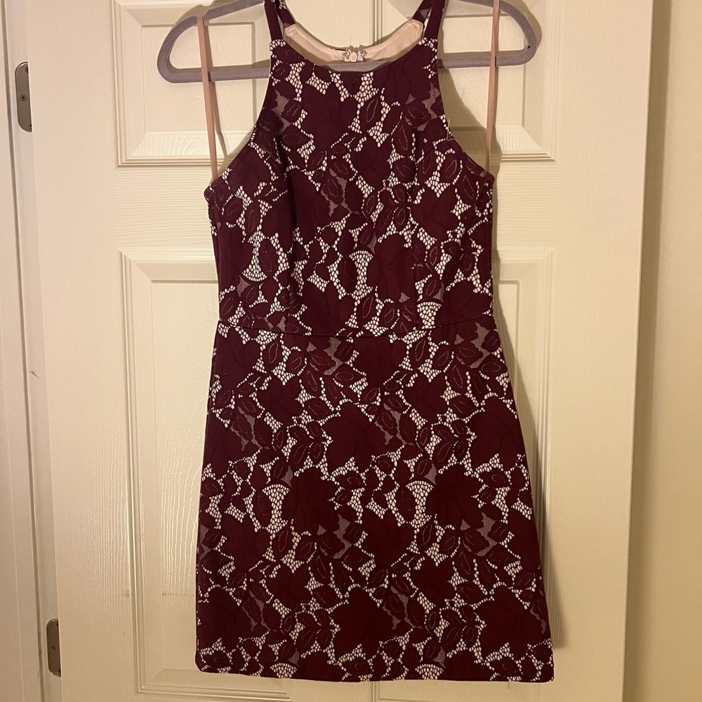 Elegant Halter Burgundy Lace Dress